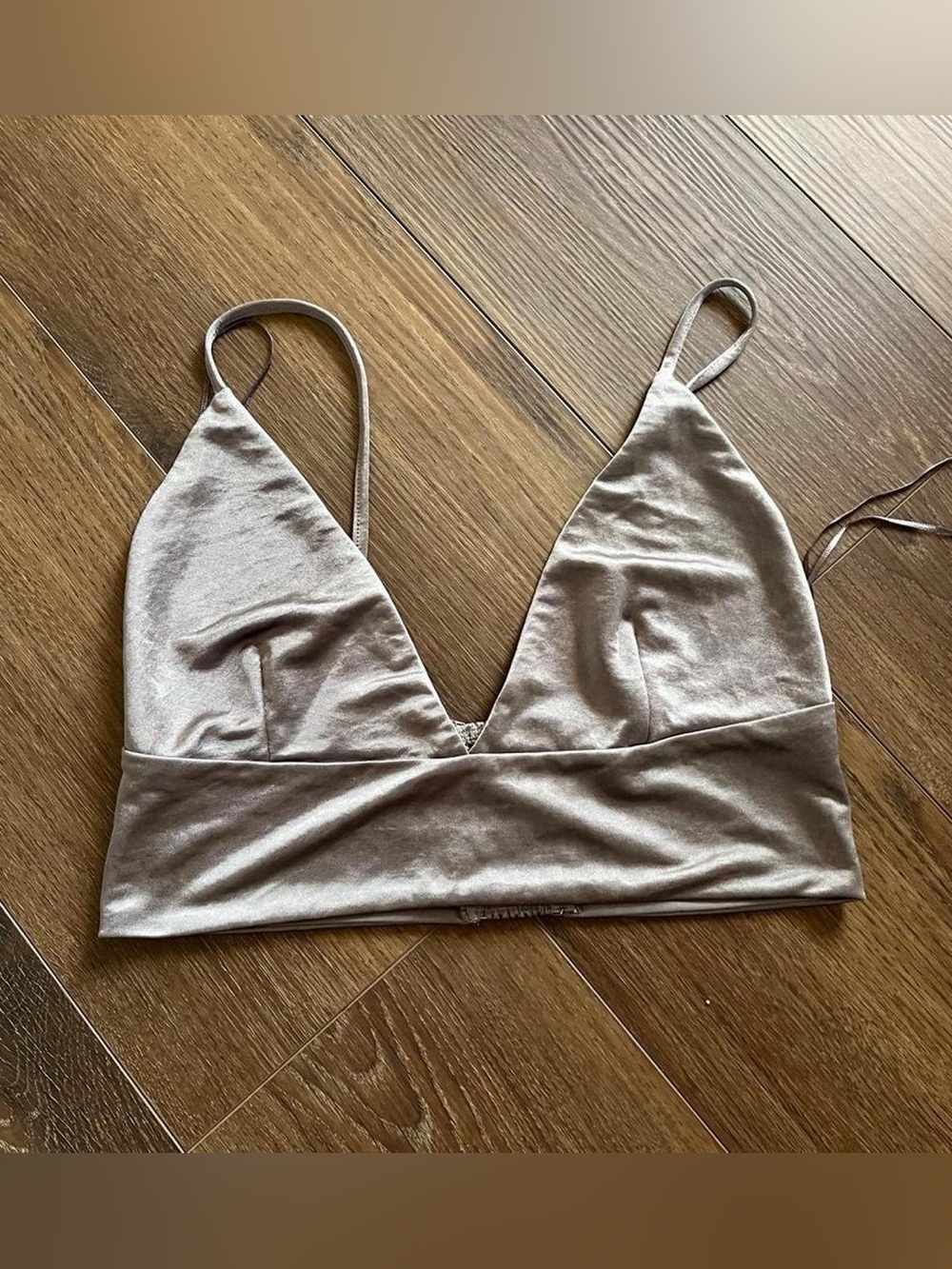 Zara gray silver satin bralette crop top